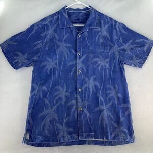 Tommy Bahama Men's Short Sleeve Silk Camp Shirt in Blue Size M